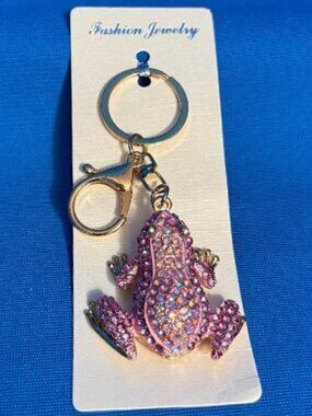 NEW PINK RHINESTONE / JEWEL TYPE FROG KEY CHAIN RING / CLIP ON BAG PURSE CHARM